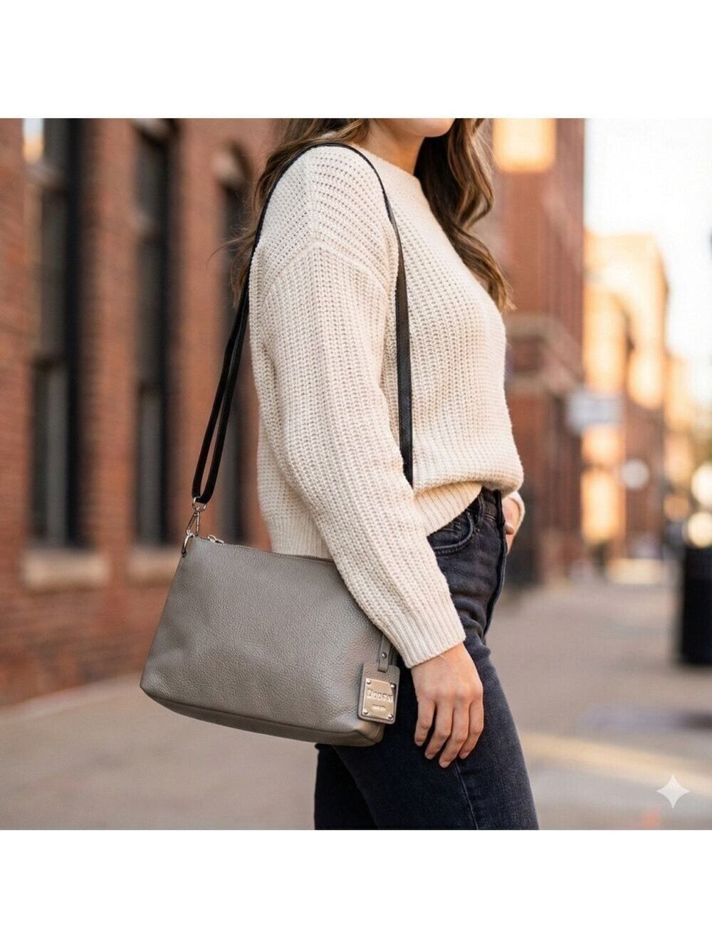 VALENTINA Genuine Pebbled Leather Triple Compartment Crossbody Bag